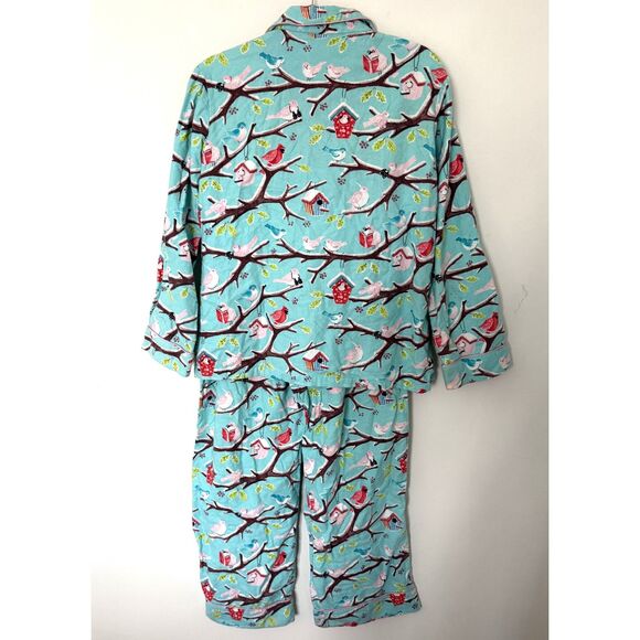 Nick & Nora Christmas Cardinal Birdhouse Flannel Pajama Set Blue Holiday Sz M - Picture 3 of 12